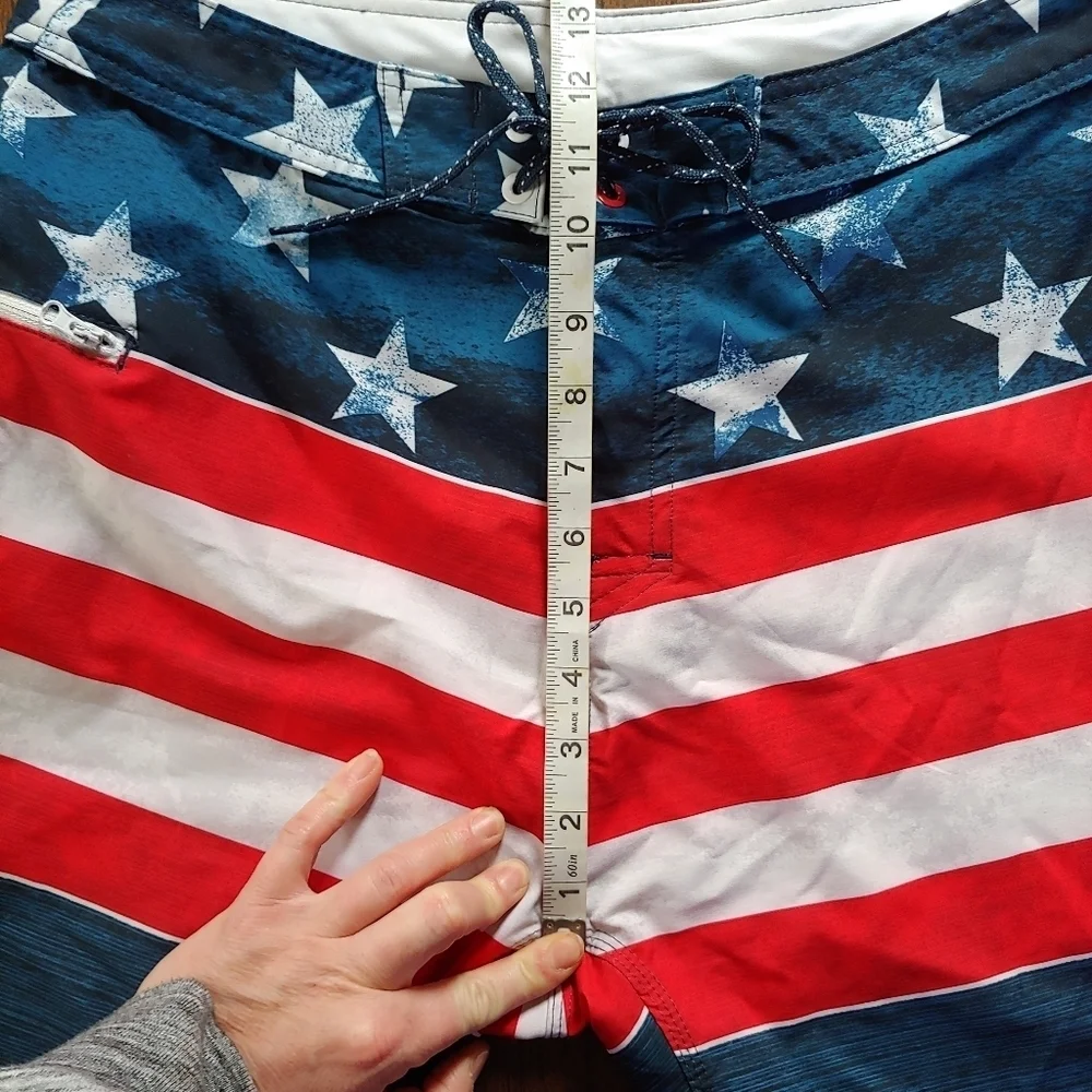 Burnside American Flag Flat Front Board Swimming Shorts Size Men's 30